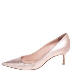 Pre Owned Dior Metallic Pink Leather Cherie Pointed Toe Pumps Size 38.5