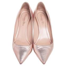 Pre Owned Dior Metallic Pink Leather Cherie Pointed Toe Pumps Size 38.5