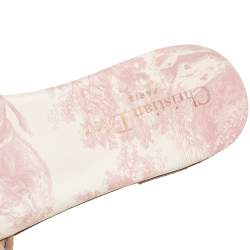 مملوكة مسبقًا Dior Pink/Cream Embroidered Canvas Dway Flat Slides Size 37