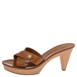 Pre Owned Dior Tan Leather Slide Sandals Size 40