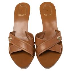 Pre Owned Dior Tan Leather Slide Sandals Size 40
