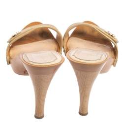 Dior Gold Leather Wooden Platform Clog Slide Sandals Size 38.5