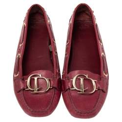 مملوكة مسبقًا Dior Pink Leather CD Logo Slip On Loafers Size 40