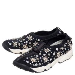Pre Owned Dior Black Mesh Fusion Embellished Low Top Sneakers Size 37