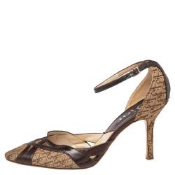 مملوكة مسبقًا Dior Brown Leather And Diorissimo Canvas Ankle Strap Sandals Size 38.5