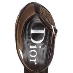 مملوكة مسبقًا Dior Brown Leather And Diorissimo Canvas Ankle Strap Sandals Size 38.5