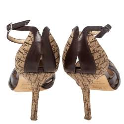 مملوكة مسبقًا Dior Brown Leather And Diorissimo Canvas Ankle Strap Sandals Size 38.5