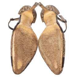 مملوكة مسبقًا Dior Brown Leather And Diorissimo Canvas Ankle Strap Sandals Size 38.5