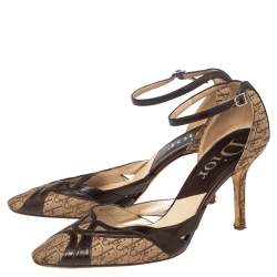 مملوكة مسبقًا Dior Brown Leather And Diorissimo Canvas Ankle Strap Sandals Size 38.5