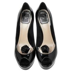 Pre Owned Christian Dior Black Patent Leather And PVC  Peep Toe Platform Pumps Size 37.5