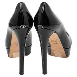 Pre Owned Christian Dior Black Patent Leather And PVC  Peep Toe Platform Pumps Size 37.5