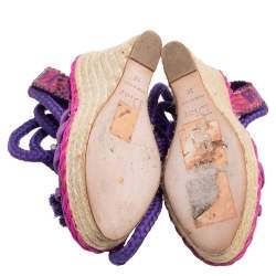 Dior Purple Suede And Python Leather Espadrille Wedge Ankle Wrap Sandals Size 36