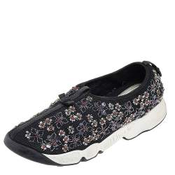 Pre Owned Dior Black Mesh Fusion Embellished Slip On Sneakers Size 40