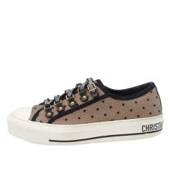 Dior Beige Polka Dot Mesh And Rubber Walk'n Dior Low Top Sneakers Size 37.5