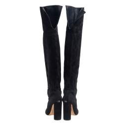 Dior Black Pleated Suede Knee High Boots Size 37.5