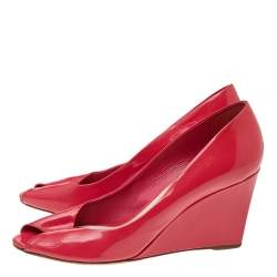 Dior Pink Patent Leather Wedge Peep Toe Pumps Size 40.5