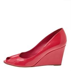 Dior Pink Patent Leather Wedge Peep Toe Pumps Size 40.5