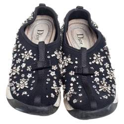 Dior Black Mesh Fusion Crystal Embellished Slip On Sneakers Size 37.5