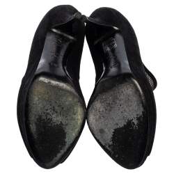 Dior Black Suede And Mesh Peep Toe Platform Booties Size 37.5