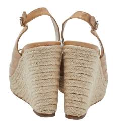 Dior Beige Patent Leather Bow Espadrille Platform Wedge Slingback Sandals Size 40