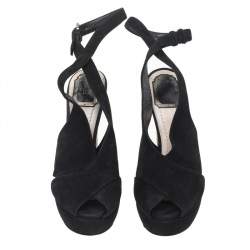 Dior Black Suede Platform Ankle Strap Sandals Size 37.5