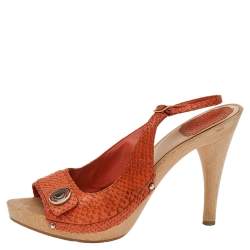 Dior Orange Python Leather Platform Slingback Sandals Size 40