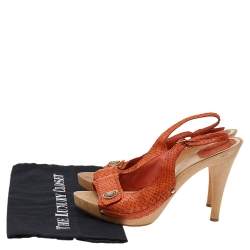 Dior Orange Python Leather Platform Slingback Sandals Size 40