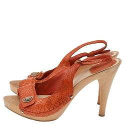 Dior Orange Python Leather Platform Slingback Sandals Size 40
