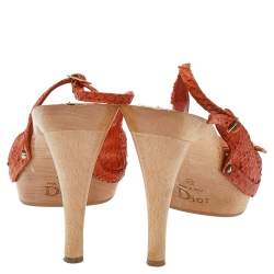 Dior Orange Python Leather Platform Slingback Sandals Size 40