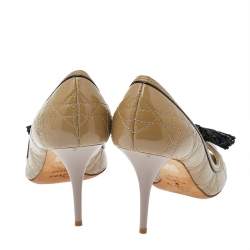 Dior Beige Patent Leather Cannage Bow Peep Toe Pumps Size 39.5