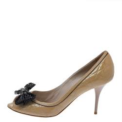 Dior Beige Patent Leather Cannage Bow Peep Toe Pumps Size 39.5