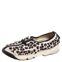 Pre Owned Dior White Mesh Fusion Embellished Slip On Sneakers Size 39.5