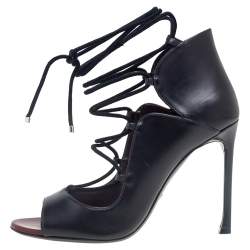 Pre Owned Dior Black Leather Petale Open Toe Lace Up Pumps Size 37