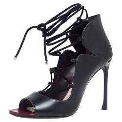 Pre Owned Dior Black Leather Petale Open Toe Lace Up Pumps Size 37