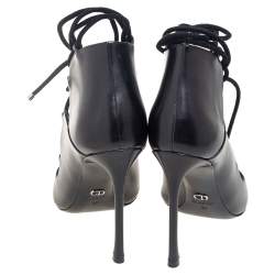 Pre Owned Dior Black Leather Petale Open Toe Lace Up Pumps Size 37