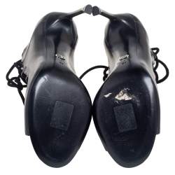 Pre Owned Dior Black Leather Petale Open Toe Lace Up Pumps Size 37