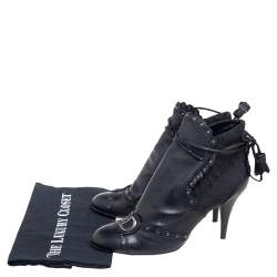 Pre Owned حذاء بوت ديور جلد وكانفاس بالشعار أسود مزين شعار الماركة رباط كاحل مقاس 40