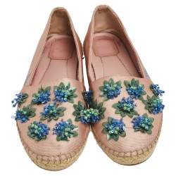 مملوكة مسبقًا Dior Pink Canvas Embellished Espadrille Ballet Flats Size 40