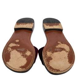 Pre Owned Dior Burgundy Velvet Crystal Embellishment Flat Slide Sandals Size 38