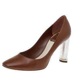 Pre Owned Dior Brown Leather Block Heel Pumps Size 36