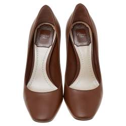 Pre Owned Dior Brown Leather Block Heel Pumps Size 36