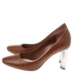 Pre Owned Dior Brown Leather Block Heel Pumps Size 36