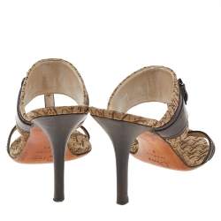 Dior Brown Canvas And Patent Leather T-Strap Sandals Size 38