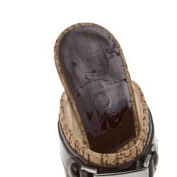 Dior Brown Canvas And Patent Leather T-Strap Sandals Size 38