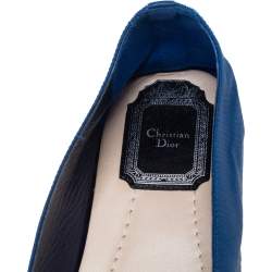 Pre Owned Dior Blue-Black Canvas Crystal Embellished Riviera Espadrille Flats Size 36