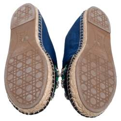 Pre Owned Dior Blue-Black Canvas Crystal Embellished Riviera Espadrille Flats Size 36