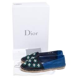Pre Owned Dior Blue-Black Canvas Crystal Embellished Riviera Espadrille Flats Size 36