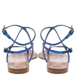 مملوكة مسبقًا Dior Blue Leather Ankle Strap Flats Size 37