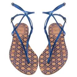 مملوكة مسبقًا Dior Blue Leather Ankle Strap Flats Size 37