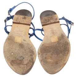 مملوكة مسبقًا Dior Blue Leather Ankle Strap Flats Size 37